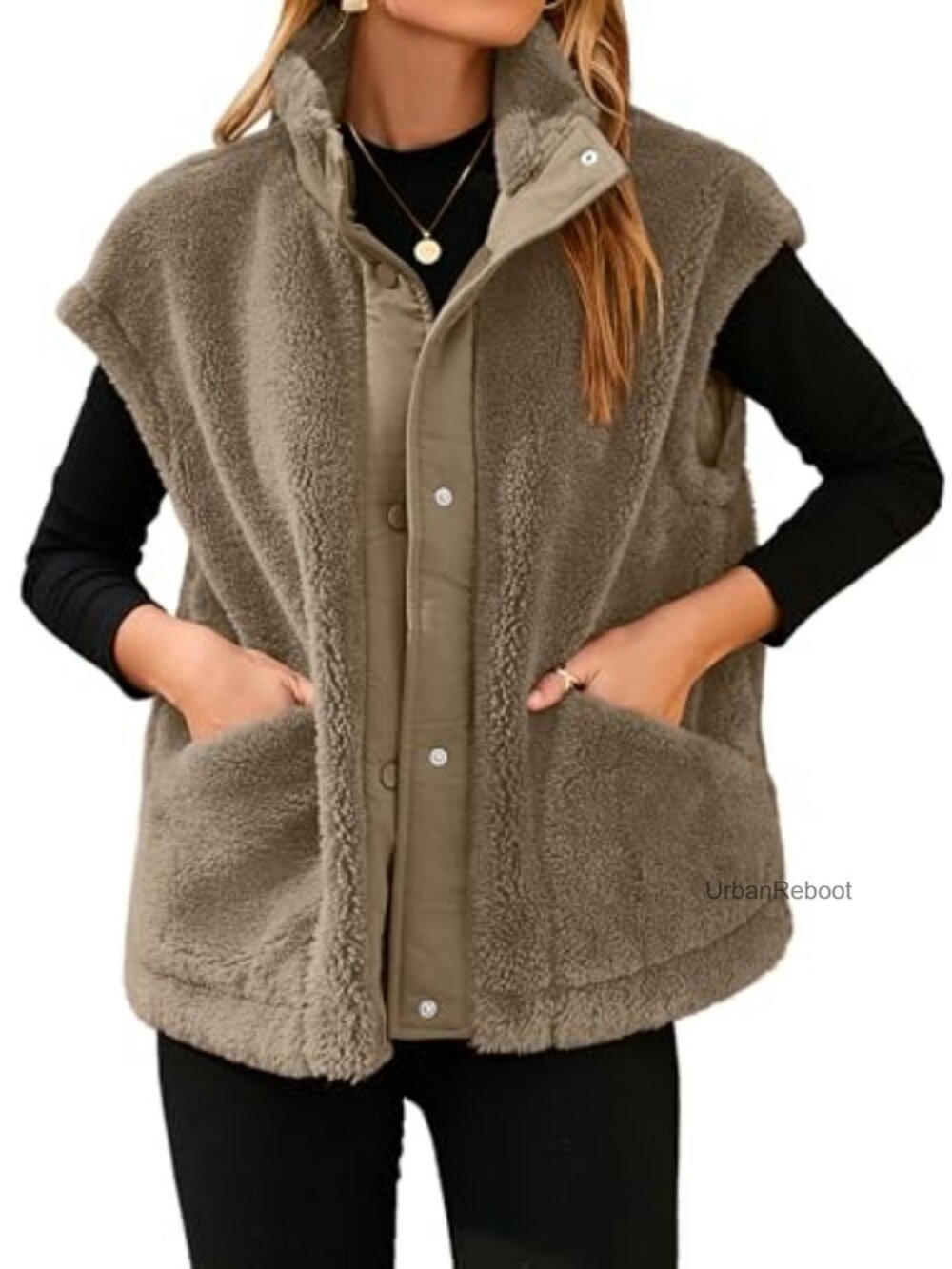 Fuzzy Fleece Sherpa Faux Fur Button Down Sleeveless Vest Coat Outerwear